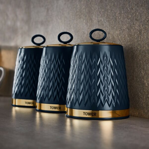 Tower T826091MNB Empire Kitchen Storage Canisters, Tea, Coffee, Sugar, Set of 3, Midnight Blue