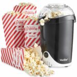 VonShef Popcorn Maker – 1200W Air Popcorn Machine with Hot Air Circulation, One Touch Operation, Movie Night Accessories, Healthy & Oil Free Snack Maker for Kids with 6 Boxes - Black