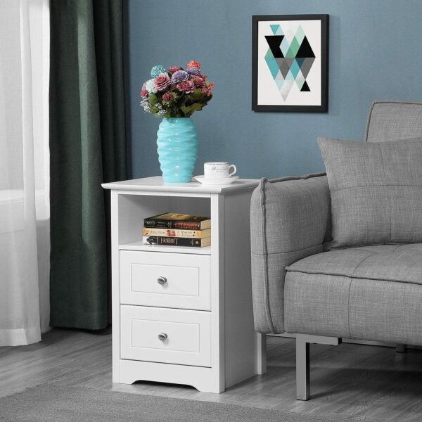 Yaheetech White BedsideTable, Bedside Cabinet Chest of 2 Drawers, Wooden Nightstand with Storage Shelf for Living Room/Bedroom Furniture
