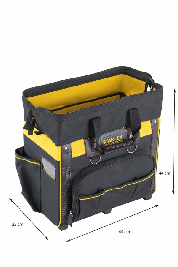 Stanley Fatmax Open Mouth Rolling Rigid Tool Bag Trolley, Multi-Pockets Storage Organiser, FMST1-80148, Black