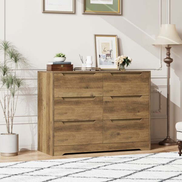 Chest of Drawers, 6 Drawer Bedroom Cabinet with Handleless, Wooden Bedside Table Storage Cabinet for Bedroom, Living Room, Hallway