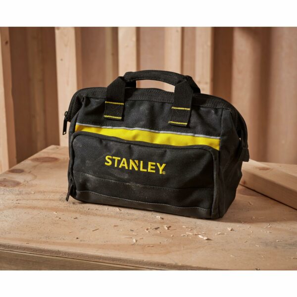 Stanley Tool Bag 30 x 25 x 13 cm in Resistant 600 x 600 Denier with 8 Interior 2 Exterior Pockets and Reinfored Base 1-93-330, Black, 12"