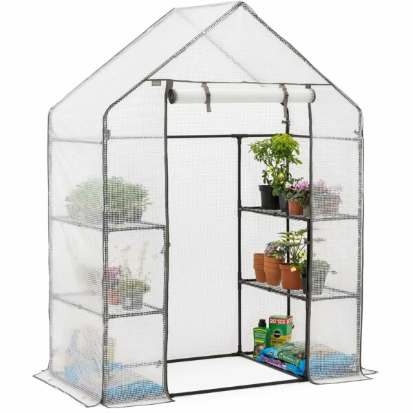 CHRISTOW Walk In Greenhouse With Shelves, Large Reinforced Green House With Tubular Steel Frame, 4 Shelf Heavy Duty Growhouse, 6ft 4in x 4ft 7in x 2ft 4in