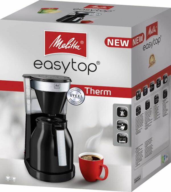 Melitta Filter Coffee Machine with Insulated Jug, Easy Top Therm II Model, 1023-08, 1 liters, Black/Stainless Steel, 6763363
