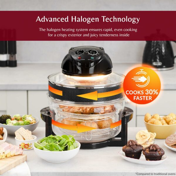 Innoteck Kitchen Pro 17L Halogen Air Fryer - 60 Minute Timer - 125°C-250°C Adjustable Temperature Control & Extender Ring - All Round Viewing & Accessories Included - For Baking, Roasting & Grilling