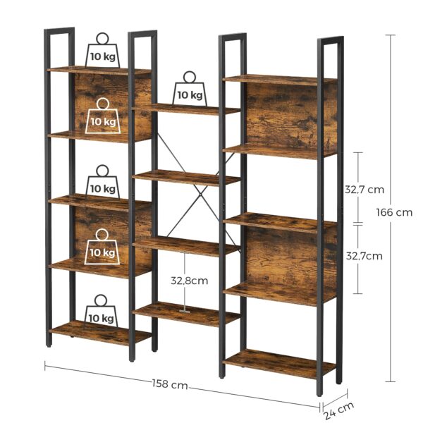 Vasagle Bookcase, Bookshelf with 14 Shelves, Metal Frame, Shelf Unit for Living Room, Home Office, Industrial Style