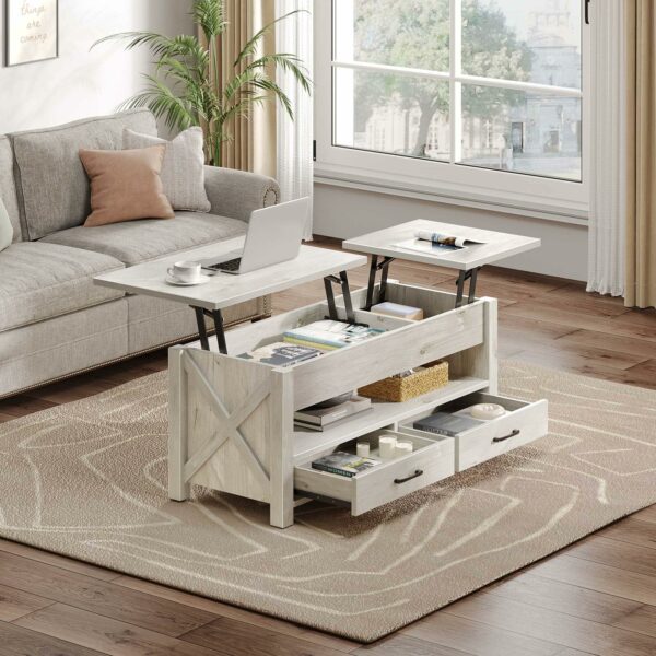 Seventable Coffee Table, 47.2" Lift Top Coffee Table with 2 Storage Drawers and Hidden Compartment, Retro Center Table