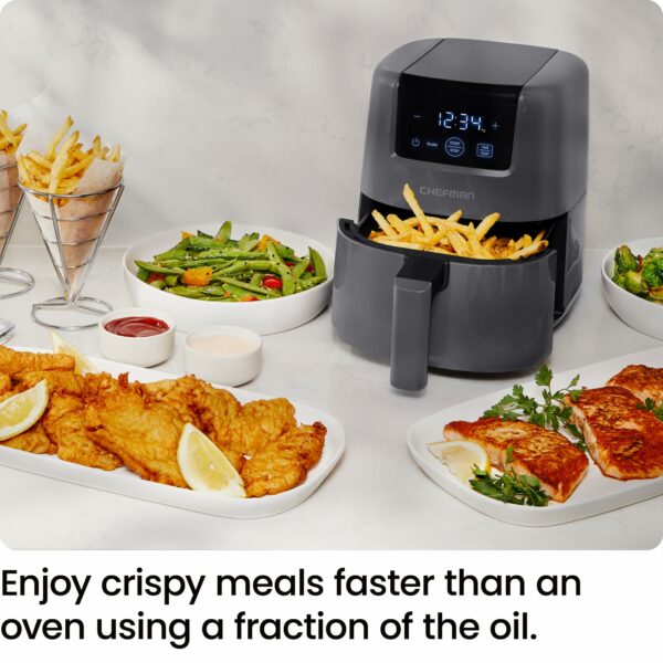 Chefman 2L Mini Air Fryer – Digital Space-Saving Compact Air Fryer with Nonstick and Dishwasher Safe Basket, Quick & Easy Meals in Minutes, Features Digital Timer and Shake Reminder – Grey