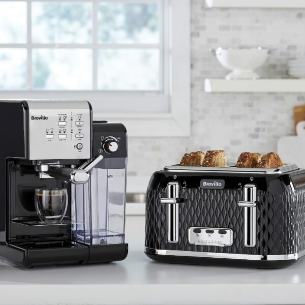 Breville Curve 4 Slice Toaster with High Lift & Wide Slots | Black & Chrome [VTT786]