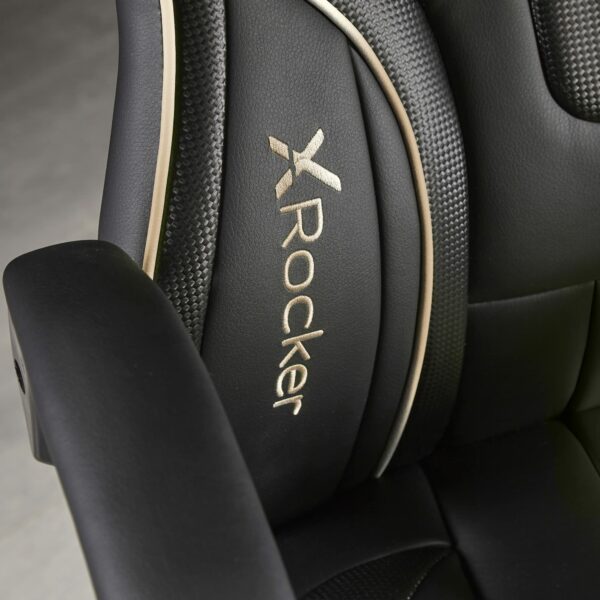 X-Rocker Maverick Gaming Racing Desk Chair, Adjustable Computer Office Chair with Mid-Back Support, PU Leather Height Adjustable Swivel Base with Natural Lumbar Support Curve - BLACK/GOLD