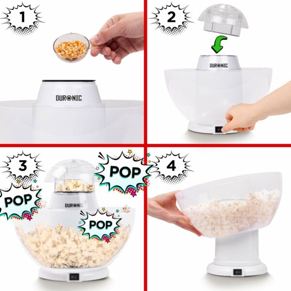 Duronic Popcorn Machine POP50 WE Popcorn Maker Machine, Healthy Hot Air Pop Corn Popper Home Snacks for Movie Nights Parties Events Picnics - White