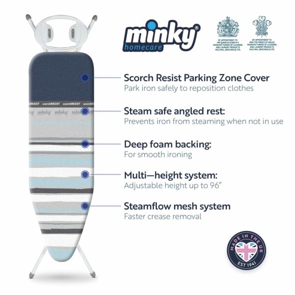 Minky Premium Ironing Board - Grey/Green - 122 x 38 cm