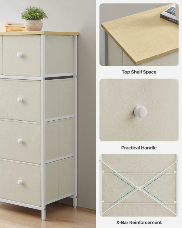SONGMICS Chest of Drawers, Fabric 5-Drawer Storage Organiser Unit, Dresser, for Living Room, Hallway, Nursery, Camel Yellow and Cream White LTS514W01