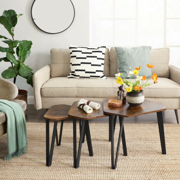 Vasagle Nesting Coffee Table, Set of 3 End Tables for Living Room, Stacking Side Tables, Sturdy and Easy Assembly, Steel Frame