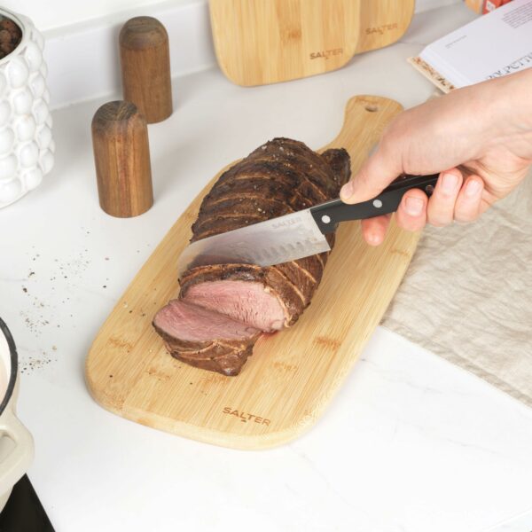 Salter Wooden Chopping Boards - 3 Piece Bamboo Chopping Board Set - 30cm, 35cm, 45cm, Chop, Cut & Carve Meat, Vegetables, Cheese & Bread, Protects Worktops, Paddle Handles With Hooks, BW06732EU7
