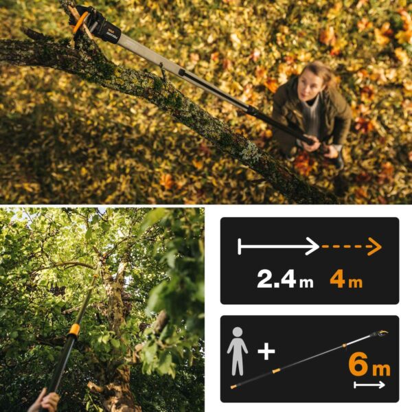 Fiskars PowerGear X Telescopic Tree Pruner UPX86, Non-stick Coated, Steel Blade/Aluminium Handle, Length 2.4 - 4 m, Black/Orange, 1023624