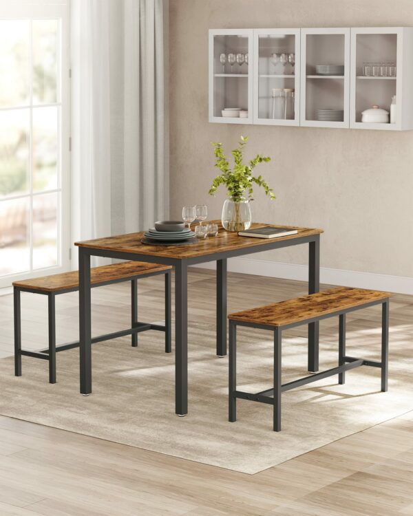 Vasagle Dining Table with 2 Benches, 3 Piece Set, Kitchen Table