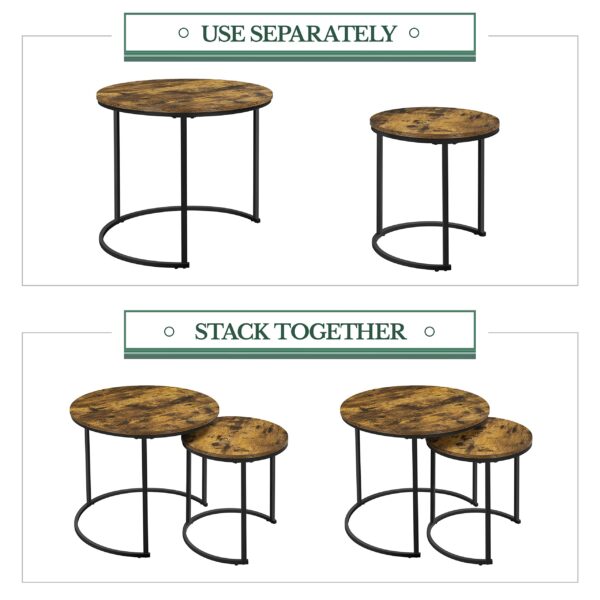 Yaheetech Round Nesting Coffee Table Set of 2, Industrial Stacking Cocktail Sofa Side Table with Steel Legs