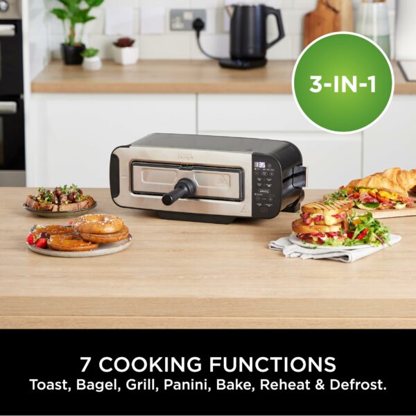 Ninja Foodi 3-in-1 Toaster, Grill & Panini Press with Flip Design, 7 Cooking Functions, 7 Toast Shades, Includes Panini Press, Bake Tray and Crumb Tray, Black ST200UK