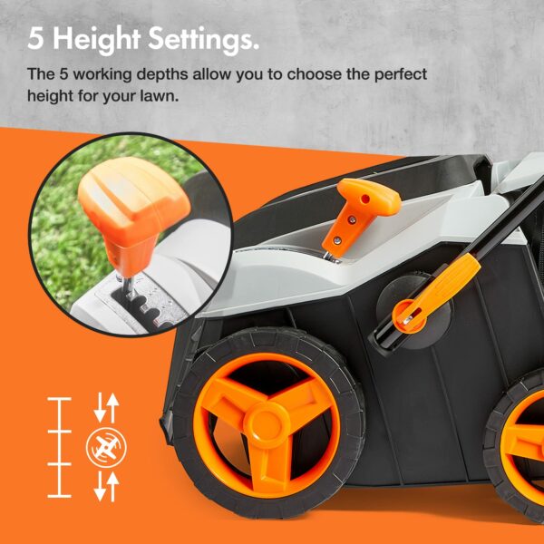 VonHaus Lawn Scarifier, Grass Rake, Aerator 1800W – Electric, 10m Cable, 55L Collection Box, 5 Depth Settings, 38cm Working Width