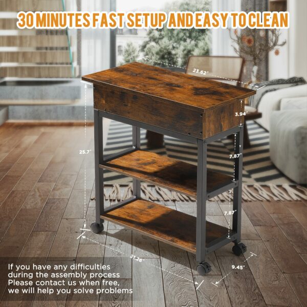 Lift Top End Table with Charging Station, Mobilizable Narrow Side Table with Storage Shelf and USB Ports