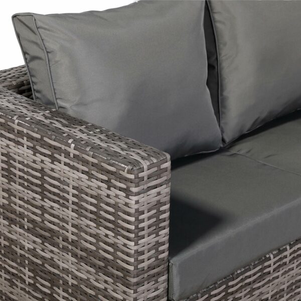 Club Rattan Garden Furniture Lille 7-seater Compact Corner Sofa with Dining Table and 2 Stools in Grey Rattan