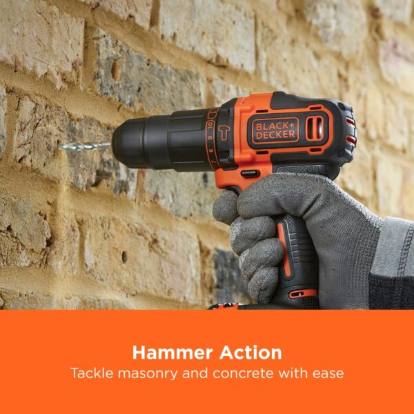 BLACK+DECKER 18V Hammer Drill with Battery, Charger, and Kitbox, BCD700S1K-GB