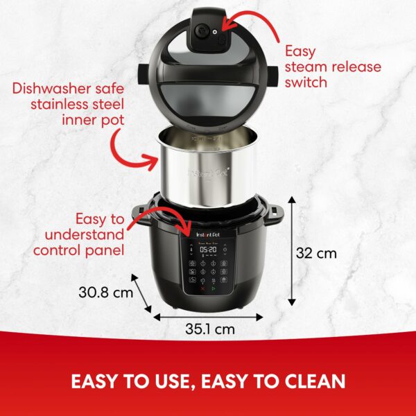 Instant Pot 5.7L Multicooker 7-in-1 Smart Cooker - Pressure, Slow, Steamer, Sauté, Yogurt Maker, Egg Cooker, Food Warmer - Stainless Steel, Black