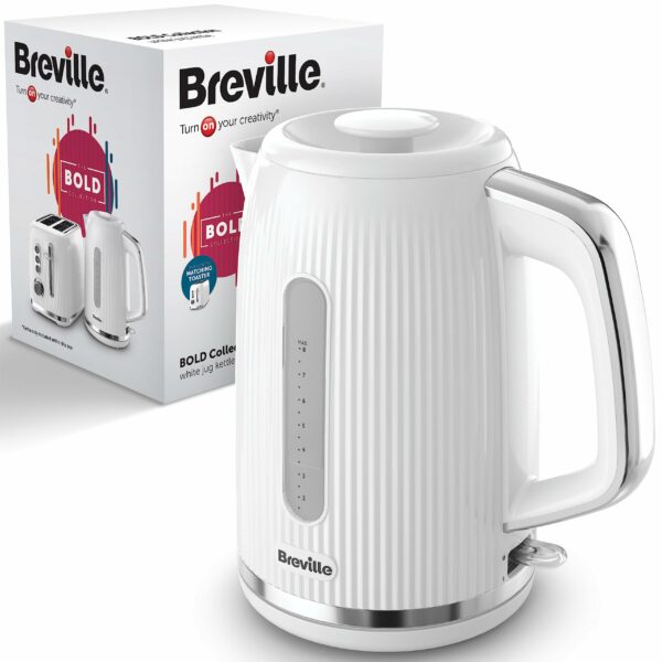 Breville Bold White Electric Kettle | 1.7L | 3kW Fast Boil | White & Silver Chrome [VKT257]