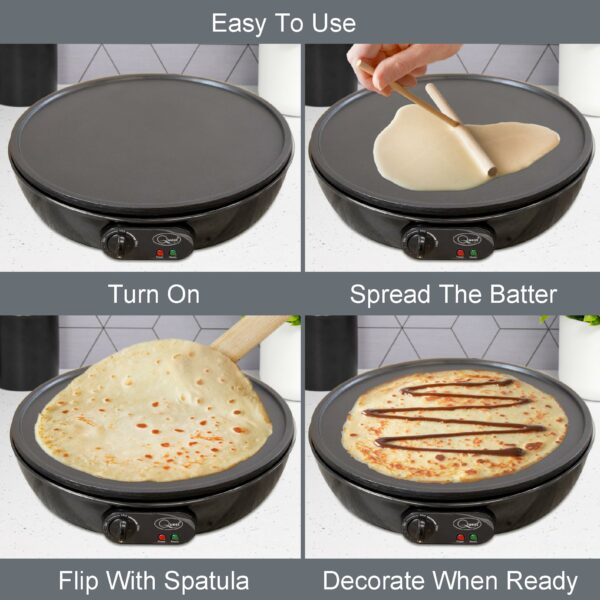 Quest Electric Pancake Maker & Crepe Maker | Extra Large Cooking Surface | Non Stick, Easy Clean Up | Includes Utensils | Perfect for Pancakes, Crepes, Omelettes, Chapati, Roti
