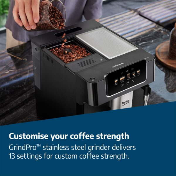 Beko CaffeExperto Bean to Cup Coffee Espresso Machine CEG7302B | Black | Colour Touch Screen Display | 2L Capacity |19 Bar Pressure | 2 Coffee Nozzles & Milk Frother