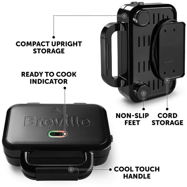 Breville Ultimate Deep Fill Toastie Maker | 2 Slice Sandwich Toaster | Removable Non-Stick Plates | Stainless Steel | Black [VST082]