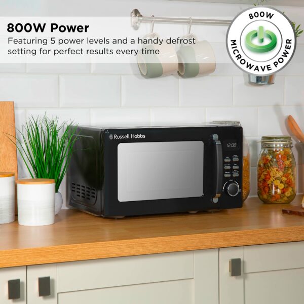 Russell Hobbs RHM2026B STYLEVIA 20 Litre 800 W Black Digital Microwave, 5 Power Levels, Mirror Finish, 8 Auto Cook Settings