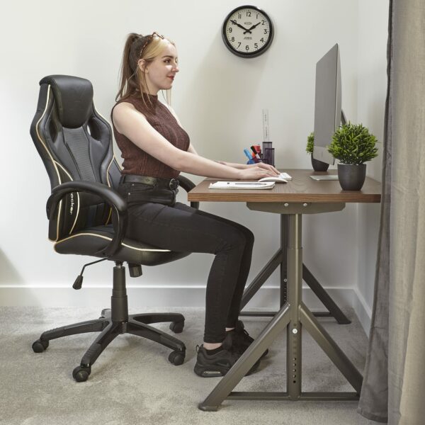 X-Rocker Maverick Gaming Racing Desk Chair, Adjustable Computer Office Chair with Mid-Back Support, PU Leather Height Adjustable Swivel Base with Natural Lumbar Support Curve - BLACK/GOLD