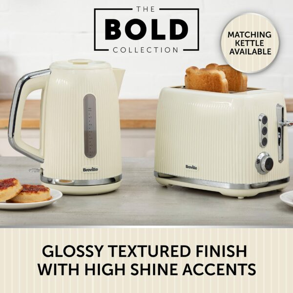 Breville Bold 2 Slice Toaster with High-Lift & Wide Slots | Cream & Silver Chrome [VTR003]