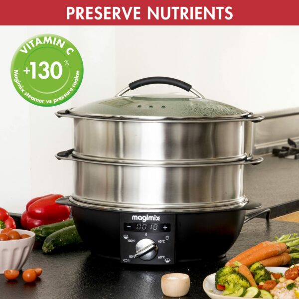 Magimix Multifunctional Food Steamer | 2 Tiers & Removeable Base | 12.2L Capacity | Stainless Steel, 11581