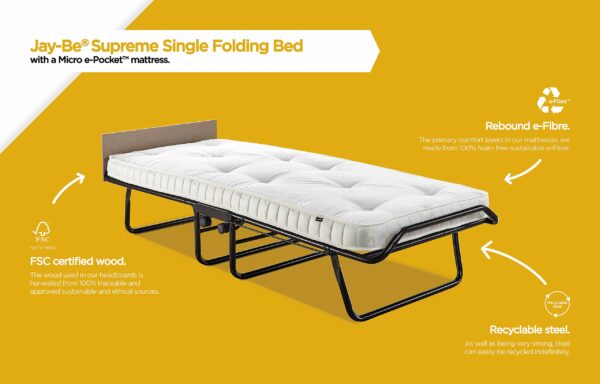 Jay-Be Supreme Folding Bed with Micro e-Pocket Sprung Mattress and Automatic Folding Legs, Compact, Single, Black