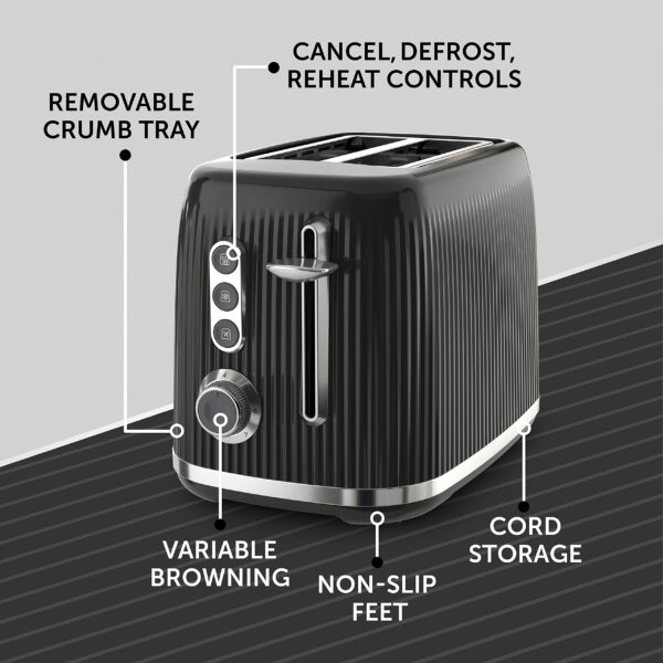 Breville Bold 2 Slice Toaster with High-Lift & Wide Slots | Black & Silver Chrome [VTR001]