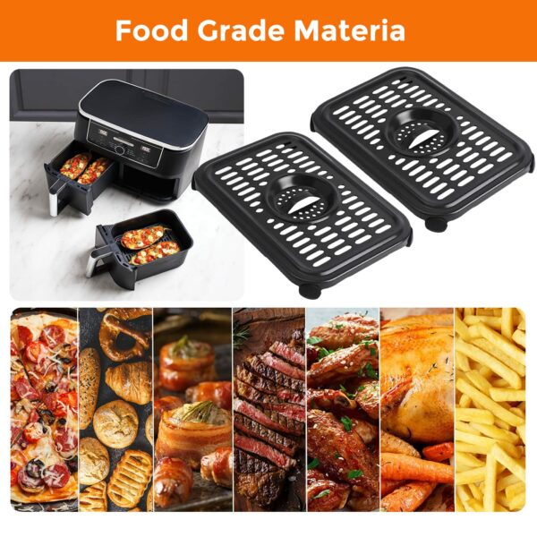 GCQ Air Fryer Grill Pan for Ninja Foodi AF300UK 6 in 1 7.6L Dual Zone Digital Air Fryers, 2 Packs Replacement Air Fryer Crisper Plate Grill Plate Tray Accessories with Rubber Bumpers, Dishwasher Safe