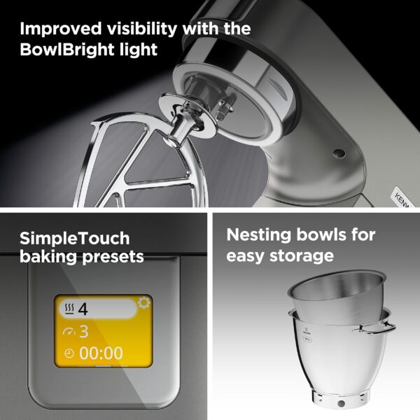 Kenwood Titanium Chef Patissier XL Stand Mixer for Baking- Powerful Food Mixer, With K-Beater, Dough Hook, Whisk, and 2 Bowls 5L and 7L, KWL90.004SI, 1400W, Silver