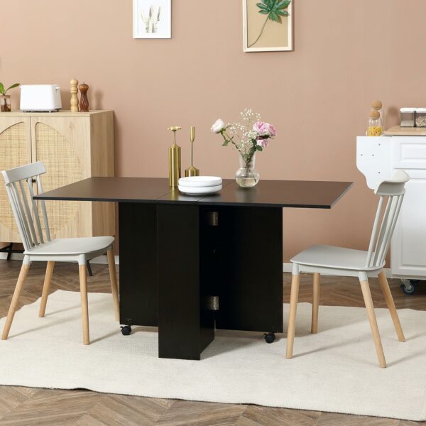 Homcom Folding Dining Table, Drop Leaf Table with 2-Tier Shelves, Rolling Casters, for Small Spaces, Kitchen, Black