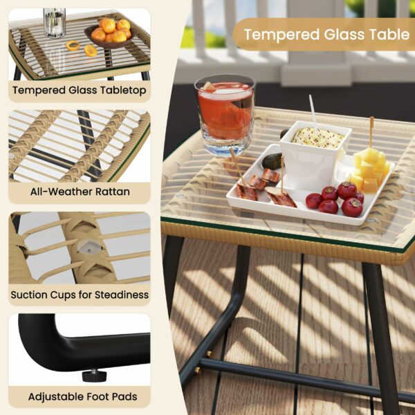 Yaheetech 3 Pieces Bistro Set, Outdoor PE Wicker Chairs and Tempered Glass Table with Waterproof Cushions