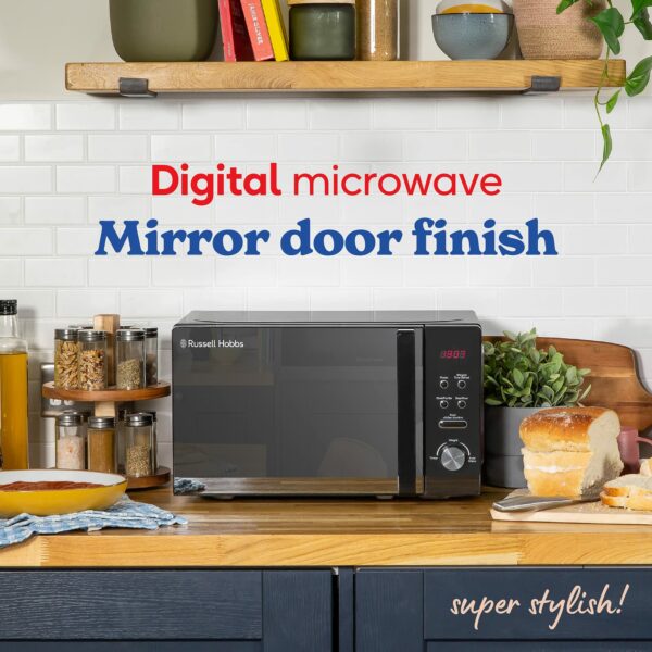 Russell Hobbs RHM2076B 20 Litre 800 W Black Digital Solo Microwave with 5 Power Levels, Automatic Defrost, 8 Auto Cook Menus, Clock and Timer, Easy Clean
