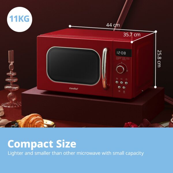COMFEE' Retro Style 800w 20L Microwave Oven with 8 Auto Menus, 5 Cooking Power Levels, and Express Cook Button - Passionate Red - CM-M202RAF(RD)