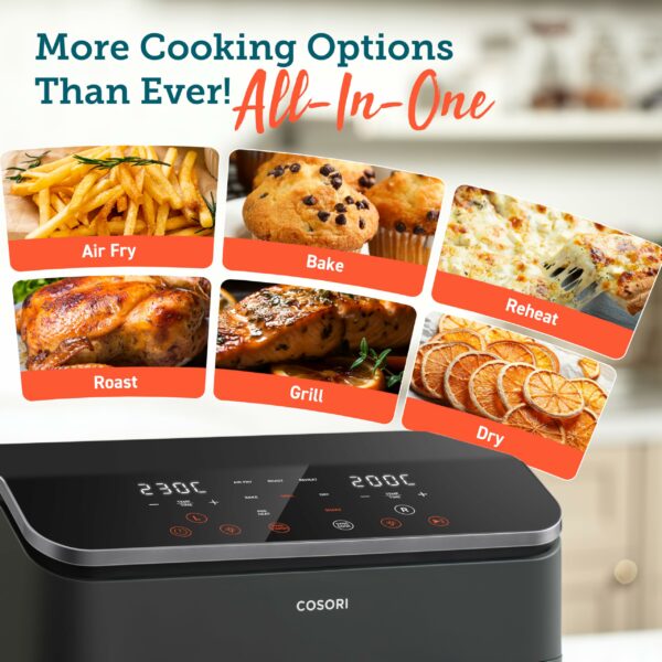 COSORI Dual Air Fryer, 8.5L Family Size, 8-In-1, Air Fry, Roast, Bake, Reheat, Dehydrate, Grill, Sync Cook & Finish, Fast and Energy Save, Healthy 50+ Online Recipes, 5 Accessories, Non-Stick