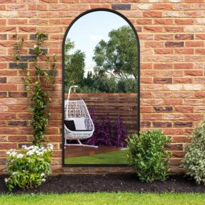 MirrorOutlet The Arcus - Black Framed Modern Full Length Arched Garden Wall Mirror,160 x 80cm