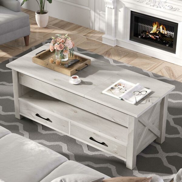 Seventable Coffee Table, 47.2" Lift Top Coffee Table with 2 Storage Drawers and Hidden Compartment, Retro Center Table