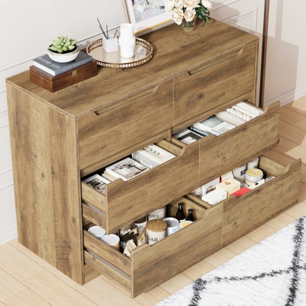 Chest of Drawers, 6 Drawer Bedroom Cabinet with Handleless, Wooden Bedside Table Storage Cabinet for Bedroom, Living Room, Hallway