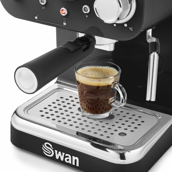 Swan Retro Espresso Coffee Machine SK22110BN with Milk Frother, Steam Pressure Control, 1.2L Detachable Water Tank, 1100W, Retro Black