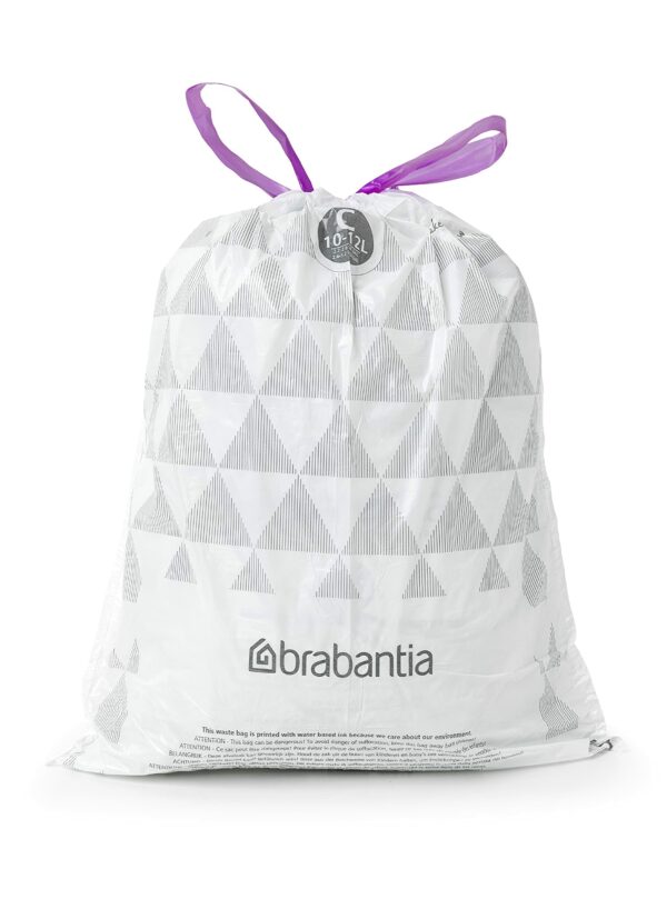 Brabantia PerfectFit Bin Liners (Size C/10-12 Litre) Thick Plastic Trash Bags with Tie Tape Drawstring Handles (40 Bags)